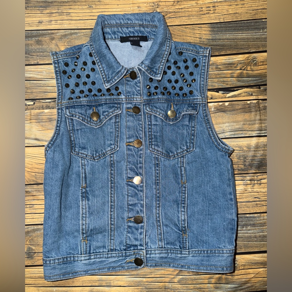 Forever 21 Blue Denim‎ Studded Vest